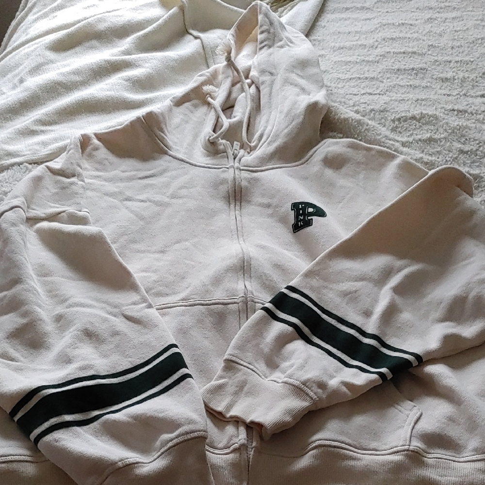 Victoria's Secret Cream Hoodie with Black Stripes